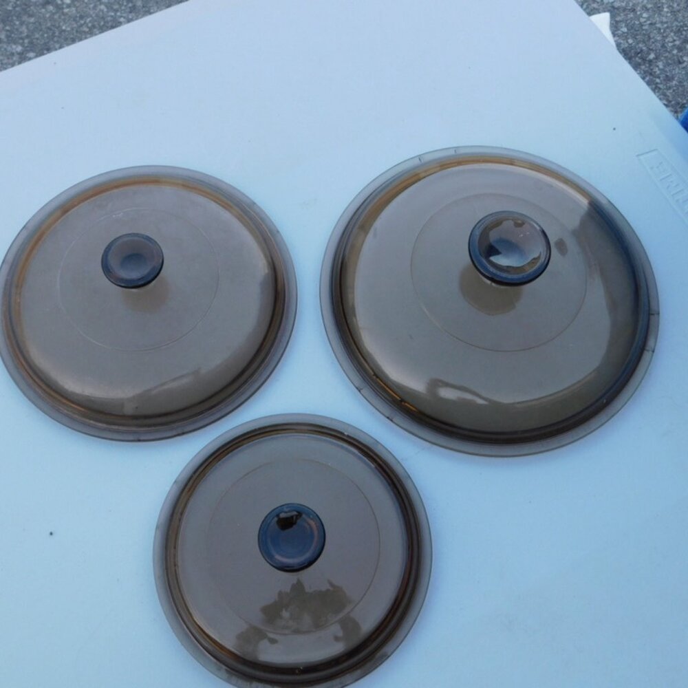 Pyrex Amber Glass top lid Replacements for Saucepans set  of 3